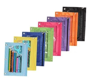 Zippered Binder Fabric Pencil Pouch 3 Rings with Clear Window for Multicolor - Picture 1 of 7
