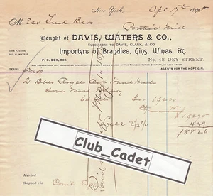 1895 BILLHEAD Davis, Waters & Co. New York Importeur Brände, Gins, Weine usw. - Bild 1 von 1