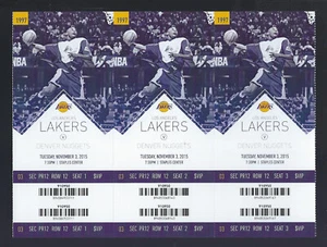 LOT of 3 KOBE BRYANT FINAL SEASON 2015-2016 NUGGETS @ LAKERS FULL TICKET - NOV 3 - Picture 1 of 1