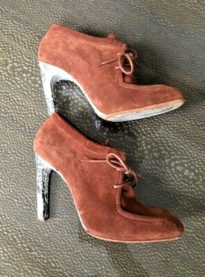 Botines bajos vintage *DRIES VAN NOTEN* gamuza tostada y piel de cocodrilo ~ 38,5 Foto 1 de 4