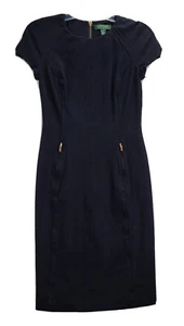 Lauren Ralph Lauren Black Short Sleeve Zip Sheath Dress Stretch Lined Sz 2 #392 - Picture 1 of 12