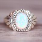 Faux Simulated Opal   925  Marked Ring Size N With Scallop Pattern Shoulders