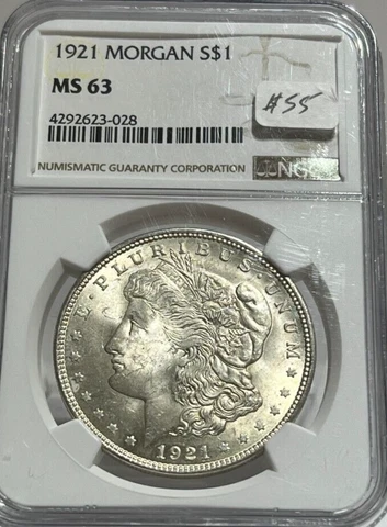 1921 MORGAN SILVER DOLLAR $1 NGC MS 63 Cover