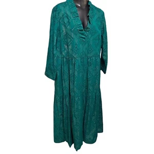 Crown & Ivy Damen Kleid L grün strukturiert - Gold Glitzer, gefüttert, Urlaub Herbst - Bild 1 von 15