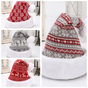 Soft Plush Santa Claus Christmas Hats Xmas Cap Knitted Hat Holiday Costume Party - Picture 1 of 13