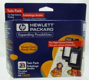Hewlett Packard HP 23 OEM Color Ink Cartridges C1823T 2-Pack APR-2002 NOS Sealed - Picture 1 of 2