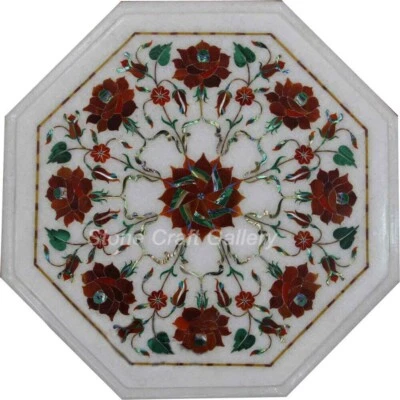 12" Marble Side Corner Table Top pietradura Inlay Handmade Work Home Decor - Image 1 of 4