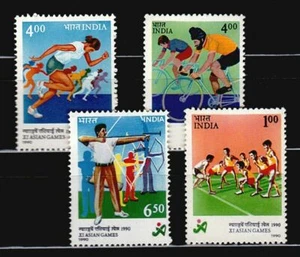 India 1990 Juegos Asiáticos Deportes Tiro con Arco Ciclismo Kabaddi Estampillas de Atletismo 4 V - Imagen 1 de 2