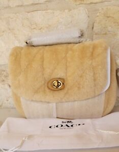 New Coach Pillow Madison Quilted SHEARING Convertible Shoulder Bag Neutral/Beige