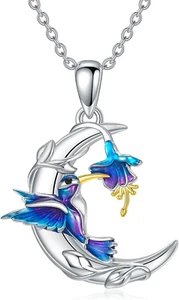 Hummingbird Moon Necklace 925 Sterling Silver Spiritual Gifts for Women Wife Mom - Picture 1 of 7