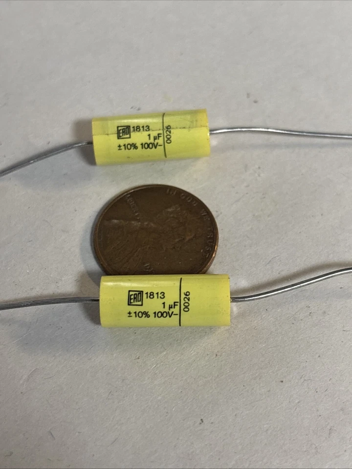 Lote 2 ERO 1813 1uF 100V Condensador de Película Poliéster Dieléctrico Cables Axiales @CPUCA Foto 1 de 1