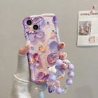 Purple IMD Oil Flower Bead Chain Phone Cover Case For iPhone 11 12 13 14 Pro Max