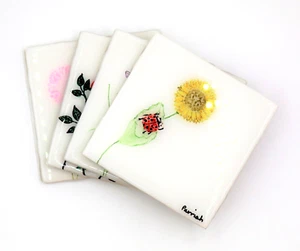 Posavasos de cerámica 4x4 tinta de alcohol y resina floral libélula mariposa abeja ladybug - Imagen 1 de 12