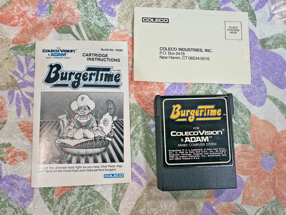 Vintage BURGERTIME 1982 ColecoVision & Adam Game Cartridge & Manual - Image 1 of 1