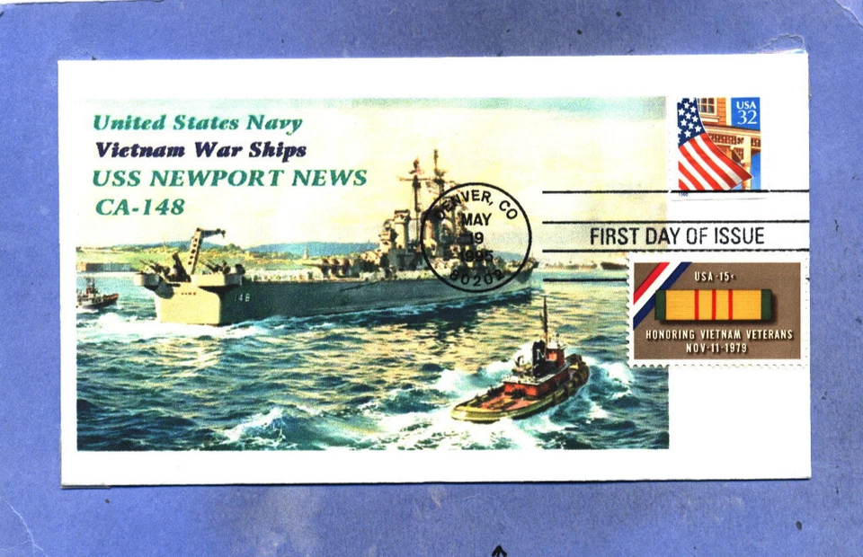 USS NEWPORT NEWS CA-148 Vietnam War Heavy Cruiser Color Painting Flag First PM - Image 1 of 1