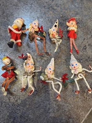 De colección MCM Navidad Rodillera Santa Elfo Chenille Pipa Limpiador Papel Maché Cara Foto 1 de 4