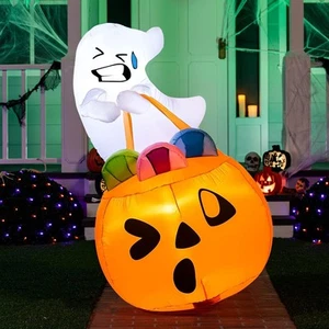 Joiedomi 5 FT Tall Halloween Inflatable Cute Ghost Inflatable Lift Pumpkin Candy - Picture 1 of 8