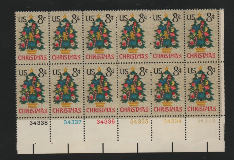 U.S. 1973 Christmas Tree 12-stamp Plate Block Mint MNH Scott # 1508 .. - Image 1 of 1