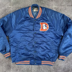 Men's Vintage 90's Locker Line USA Denver Broncos Blue Satin Bomber Jacket Sz L - Picture 1 of 5