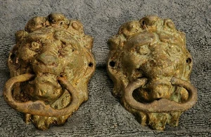 Antikes Paar große schwere Gusseisen Löwenkopf Türklopfer 6"T x 41/2"A x 21/2"W  - Bild 1 von 15