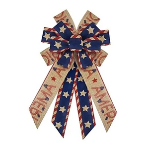 Large Patriotic 4th of July Bow - Burlap Patriotic Wreath Bow for 4th of July - Picture 1 of 6