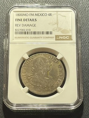 Mexico 1800 Mo 4 Reales Silver Coin: NGC Fine Details - Image 1 of 4