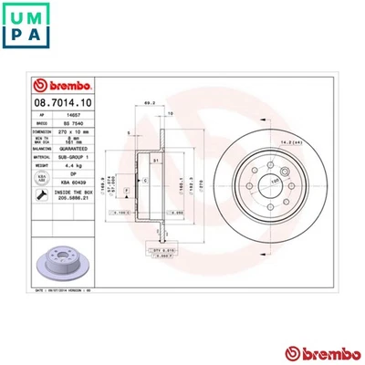2x BRAKE DISC 08.7014.10 FOR VAUXHALL OPEL VECTRA/Hatchback CHEVROLET 1.8L 4cyl - Image 1 of 4