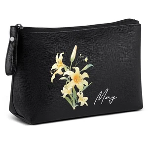 Kleine Kosmetiktasche Personalisiert Kosmetiktasche PU Leder Kosmetiktasche Schwarz Make... - Bild 1 von 9