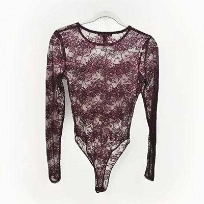 Traje de encaje Forever 21 para mujer color borgoña talla L, mangas largas con broches de presión Foto 1 de 4