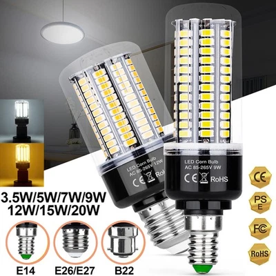 1-4X E27 E14 B22 LED Corn Bulbs 5/7/9/12/15/20W 5736 SMD Light Warm/Cool White - Image 1 of 4