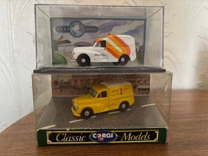 TWO CORGI CLASSICS MORRIS MINOR 1000 VANs COURTLINE AERO SERVICES & BISHOPS - Picture 1 of 1