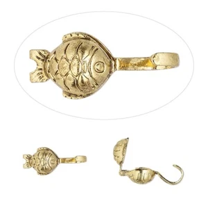 100 Antiqued Gold Plated Brass 9x5mm Fish Bead Tips to Hide Knots - Picture 1 of 1