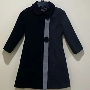 Vintage Rothschild Coat Girls Size 6 Black Gray Hidden Button Rosettes Snaps - Picture 1 of 12