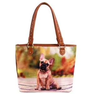 Bolso de Mano Bolso Bulldog Francés de Lona a Rayas Estampado Montana West Cartera - Imagen 1 de 6