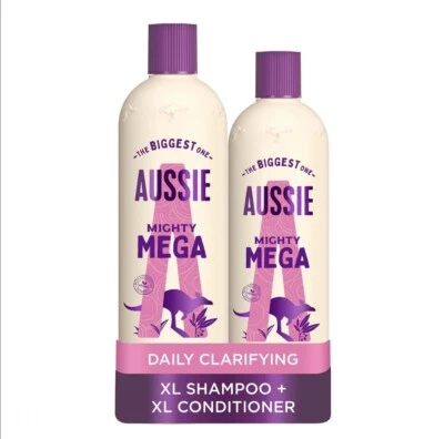 Aussie Mighty Mega Shampoo 675ml & Conditioner 470ml Bundle Daily Hair Care