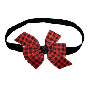 WD2U Baby Girls Infant Red Black Buffalo Plaid 3" Hair Bow Stretch Headband - Picture 1 of 3