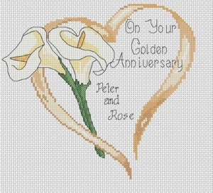 Golden Wedding Anniversary Calla Lily Counted Cross Stitch CHART No.6-20 - Picture 1 of 2
