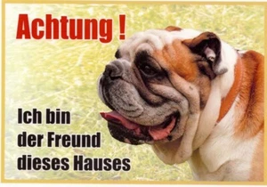 Hunde Warnschild Englische Bulldogge  21 x 15 cm  laminiert - Bild 1 von 1