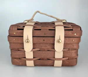 2009 LONGABERGER Basket "Treasure Party Trunk", 6" w/Leather; HAS SMALL TEAR - Picture 1 of 15
