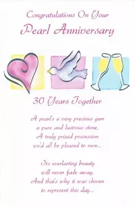 Tarjeta de felicitación de aniversario de perlas, 30 años juntos — saludos populares +✉ - Imagen 1 de 4