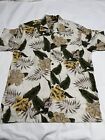 Caribbean Joe Hawaiian Shirt Mens Large Beige Floral Button Up Short Sleeve Palm
