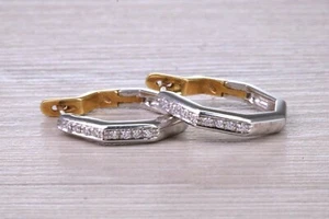 Creolen 18 mm achteckförmig mit Diamanten besetzt 18 kt bicolor Gold - Bild 1 von 8