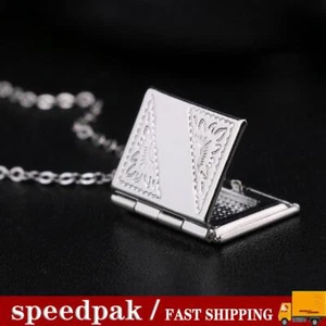 Women Men's Silver Book Box Photo Locket Pendant Necklace T best New Chain G3 - Picture 1 of 8