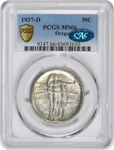 1937-D Oregon Commemorative Silver Half MS66 PCGS (CAC) - Picture 1 of 2