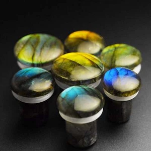 Grade AAA Labradorite Single Flare Convex Stone Plug | Ear Gauges Stretchers - Picture 1 of 5