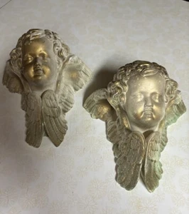 Paar goldene Engel Cherub Vorhänge Gardinenstange Wandhalter Putz 1 1/4"" Loch - Bild 1 von 10