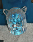Helkristal Ekenas Sweden Viking Head Art Glass Crystal Paperweight