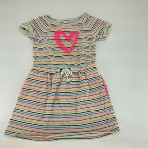 Circo Girls Shirt Dress Striped Drawstring Waist Heart Graphic Short Sleeve Sz S - Picture 1 of 4
