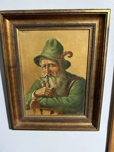 German man smoking painting is by Whitney Sevin American/Michigan 1931 Oil Wood - Picture 1 of 6