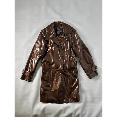 Gabardina Dennis Basso Metálica Marrón Vinilo Cinturón Doble Pecho Mujer M Foto 1 de 4